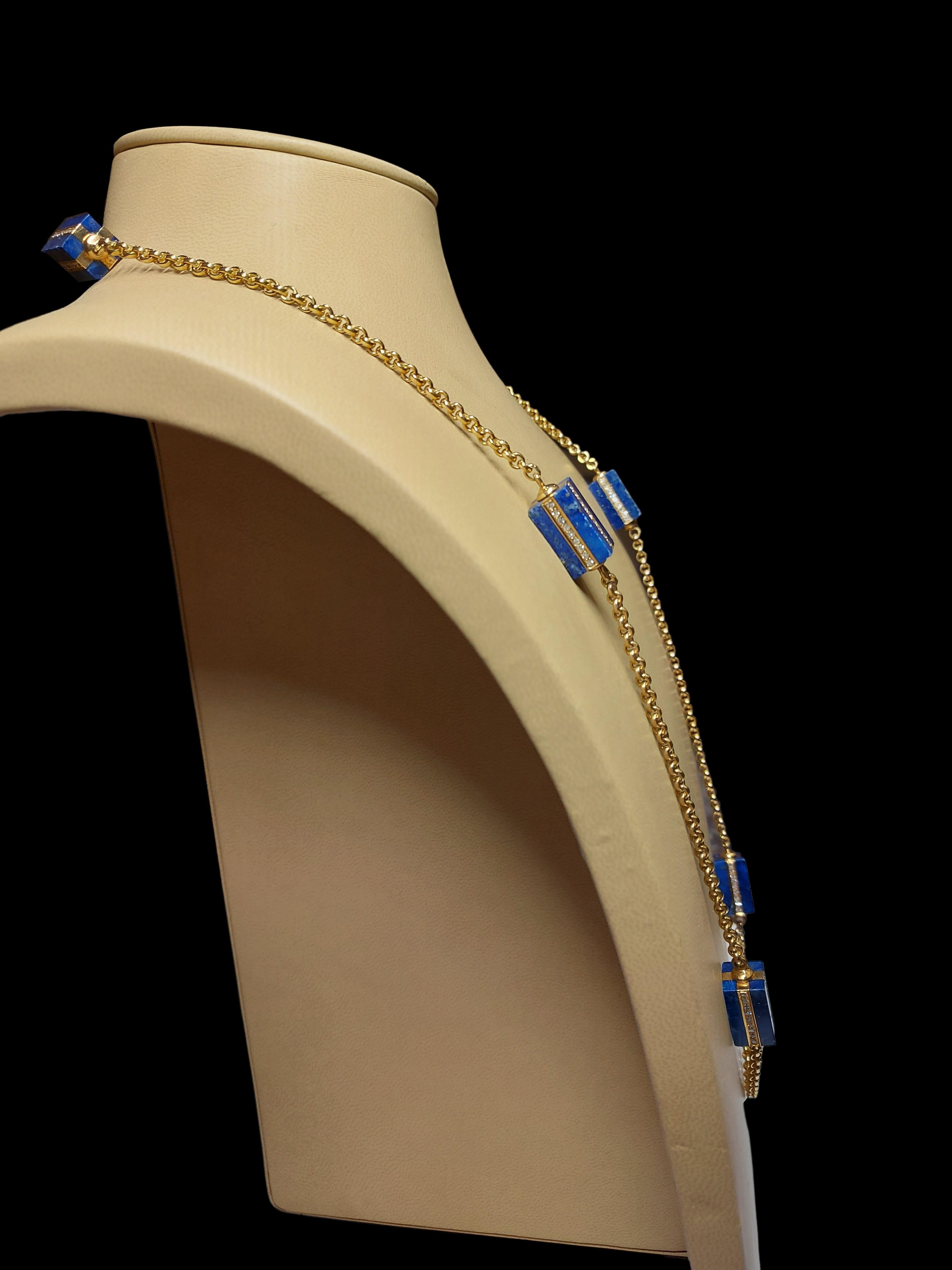 Long Necklace with Lapis Lazuli and 4.32 Ct Diamonds, Estate Sultan Oman Qaboos For Sale 2