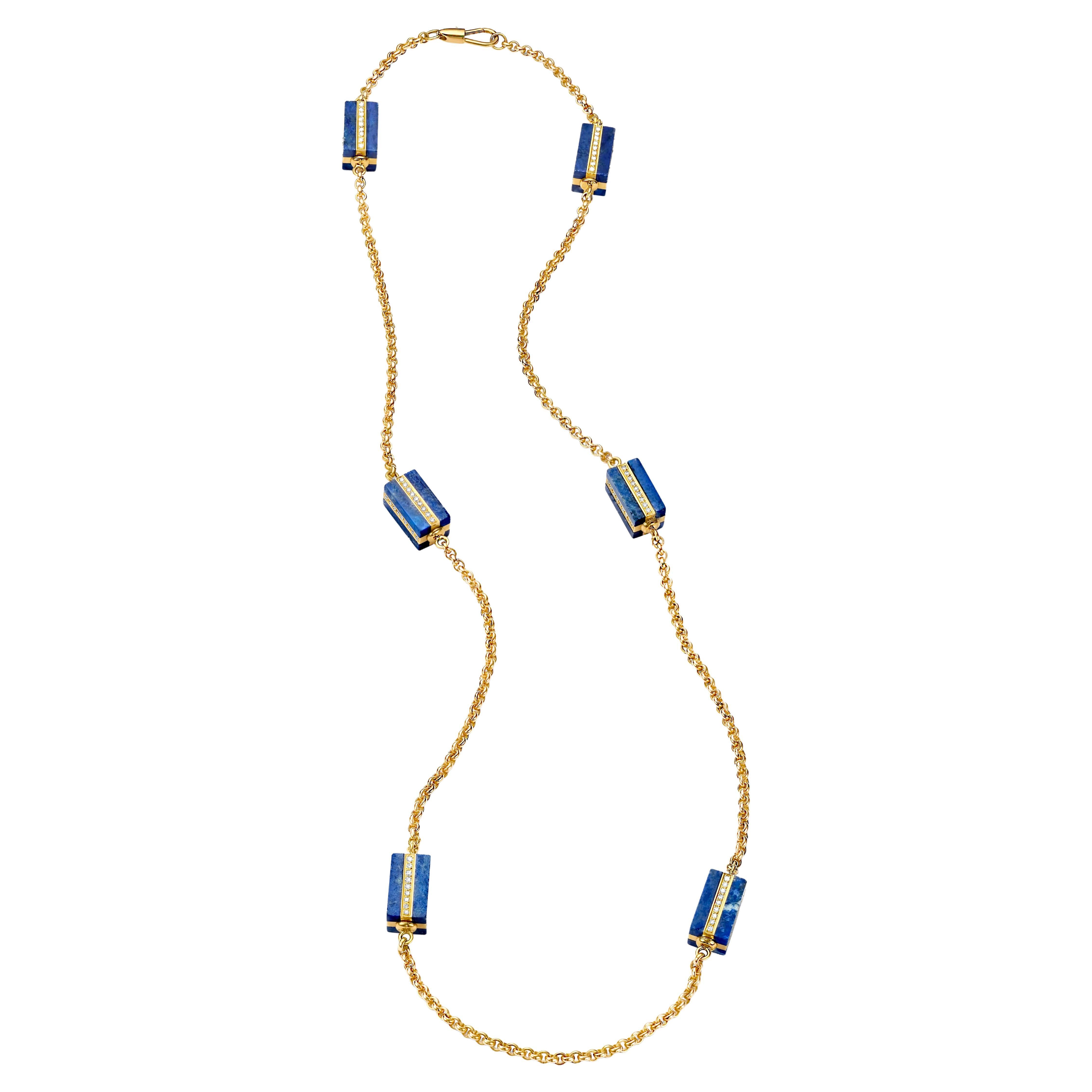 Long Necklace with Lapis Lazuli and 4.32 Ct Diamonds, Estate Sultan Oman Qaboos