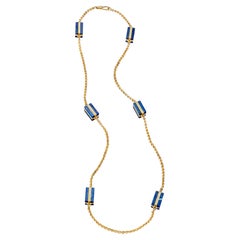 Vintage Long Necklace with Lapis Lazuli and 4.32 Ct Diamonds, Estate Sultan Oman Qaboos