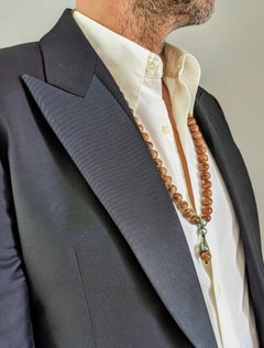 Long Necklace with large Tahiti pearls and Rosewood beads for Men
