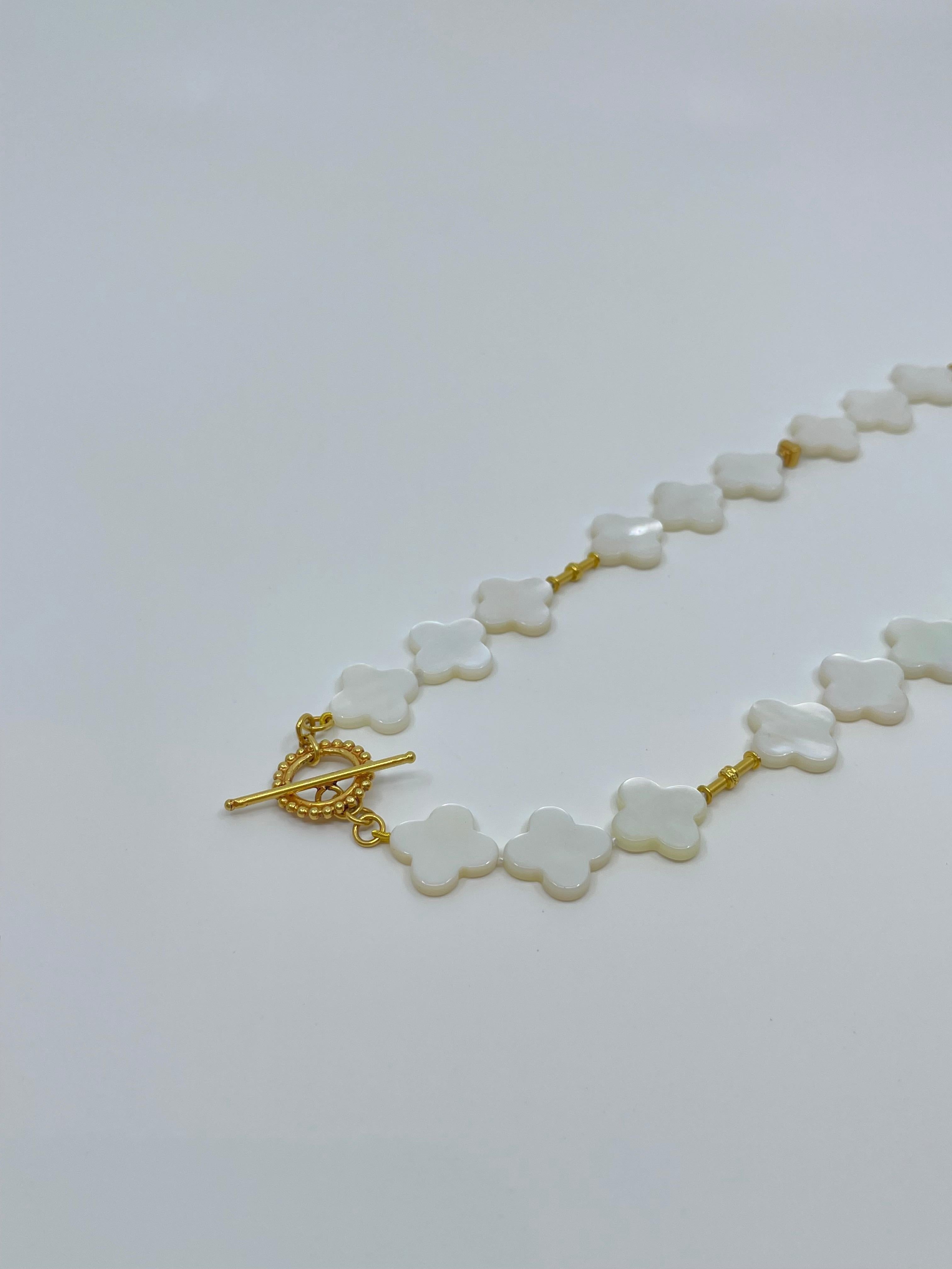 Long Necklace with Mother-of-Pearl & 18K Solid Gold Beads For Sale 5