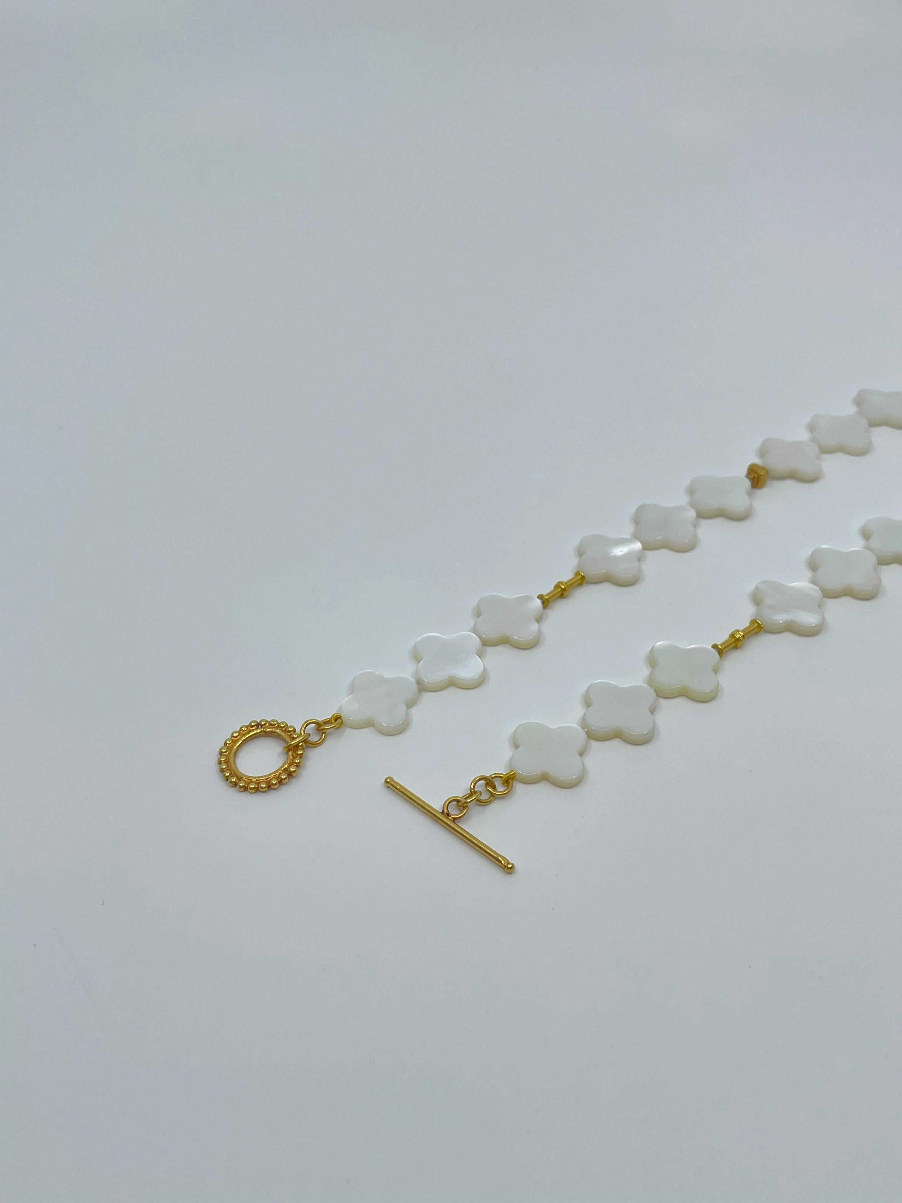 Long Necklace with Mother-of-Pearl & 18K Solid Gold Beads For Sale 6