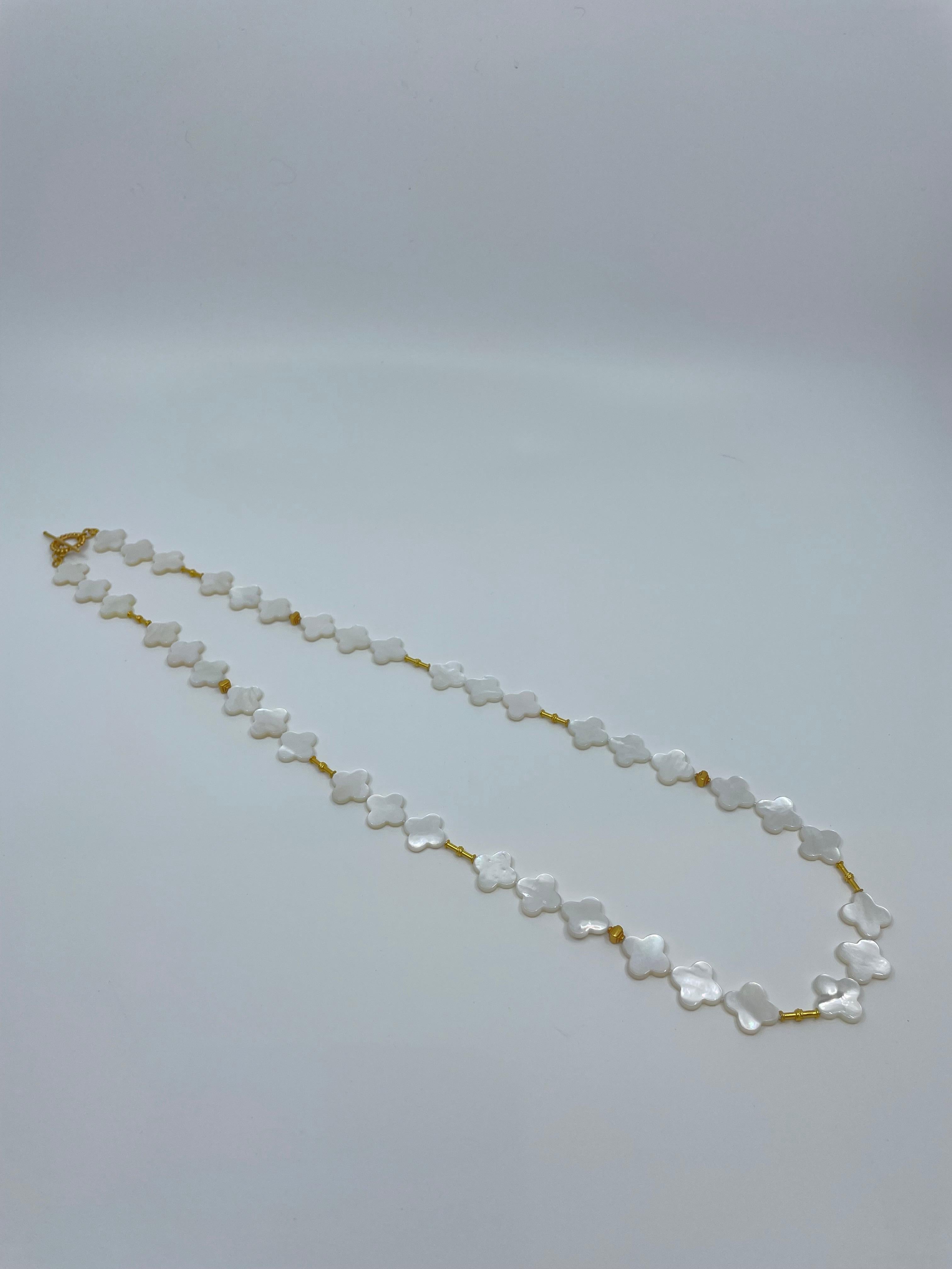 Long Necklace with Mother-of-Pearl & 18K Solid Gold Beads For Sale 2