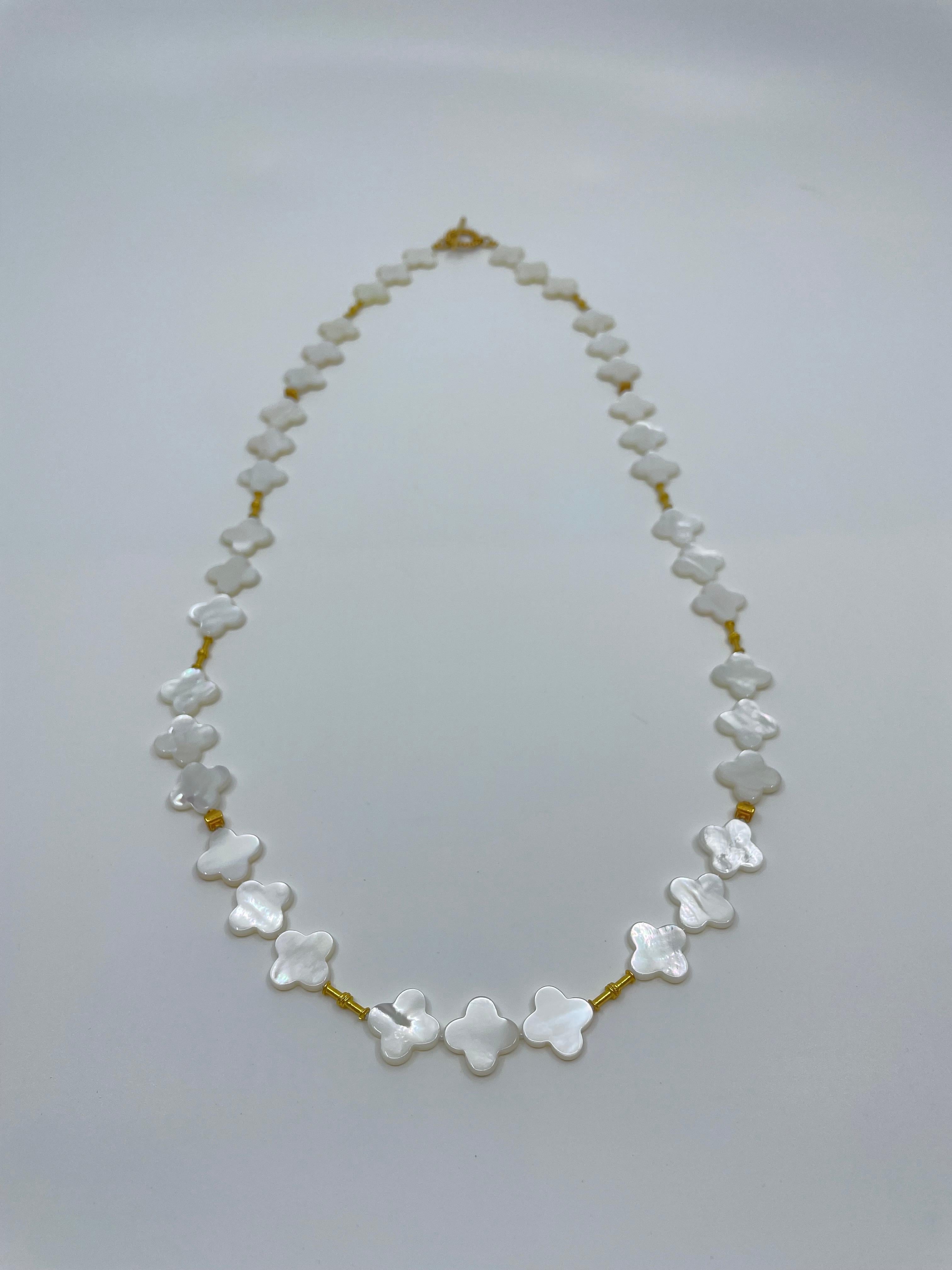 Long Necklace with Mother-of-Pearl & 18K Solid Gold Beads For Sale 3