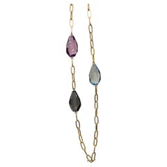 Long Necklace with Rectangular pastel hawser in 18k gold plated chain