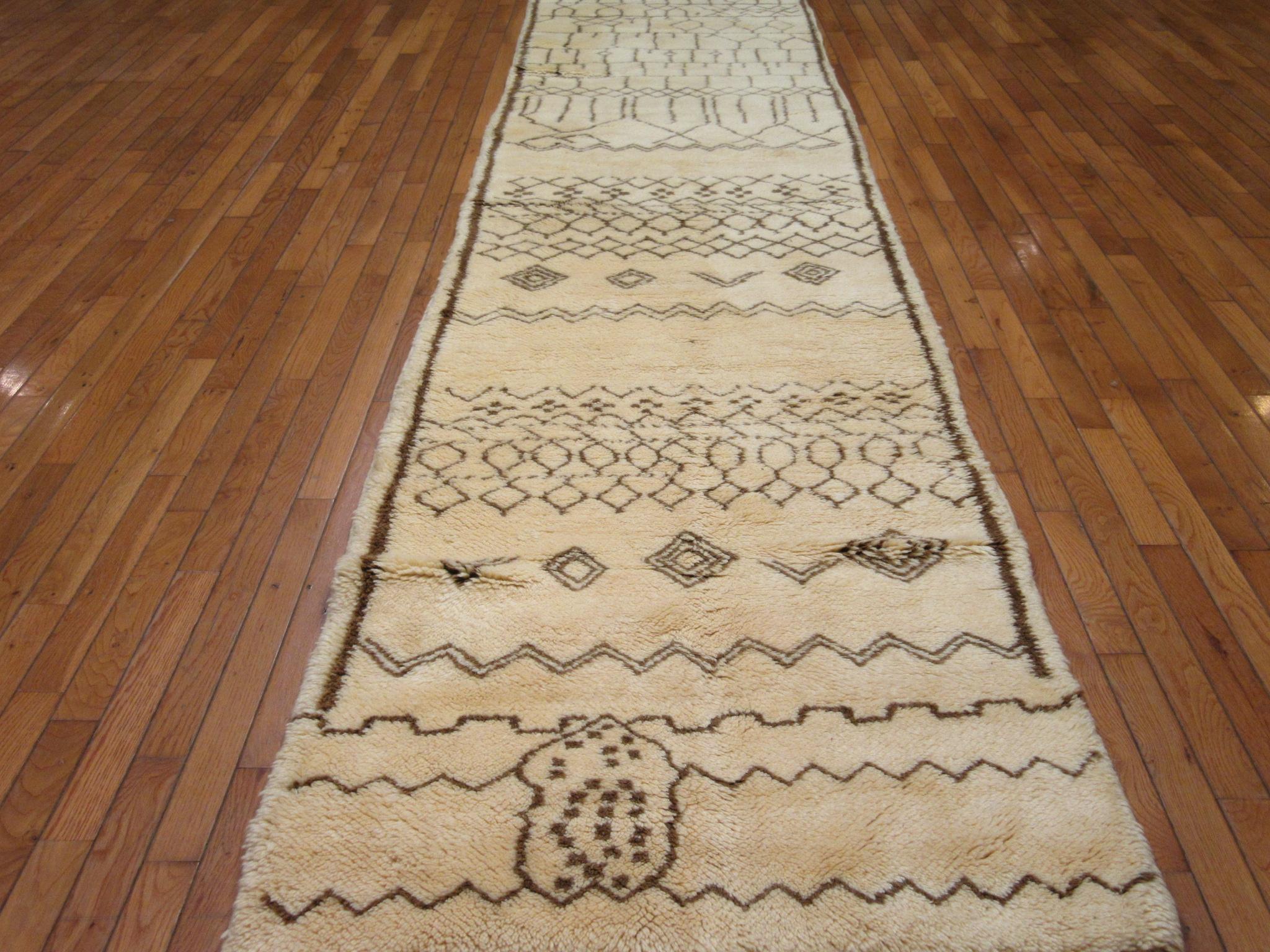 Long New Hand Knotted Wool Moroccan Runner Rug For Sale 1