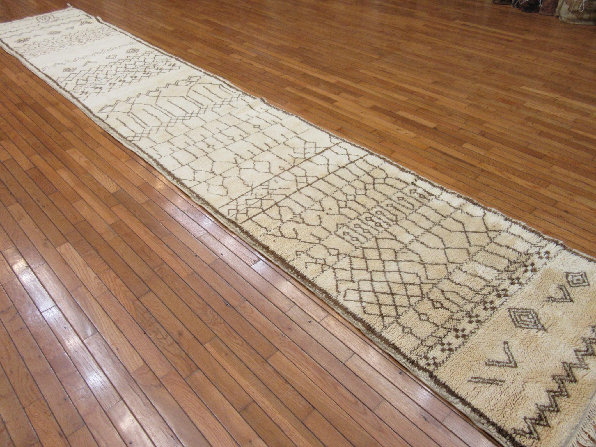 Long New Hand Knotted Wool Moroccan Runner Rug For Sale 2