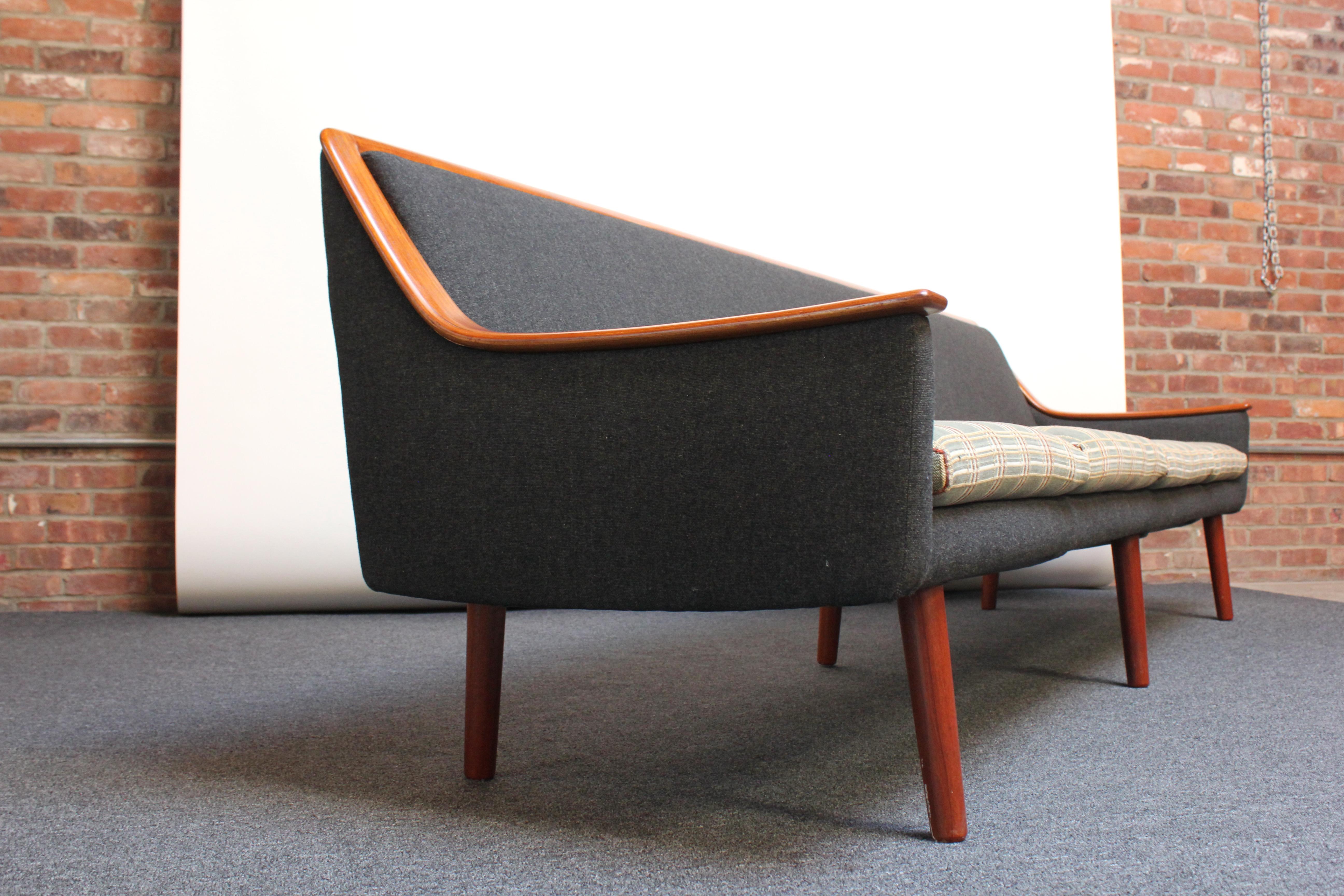 Scandinavian Modern Long Norwegian Modern Exposed Teak Sofa with Original Upholstery For Sale
