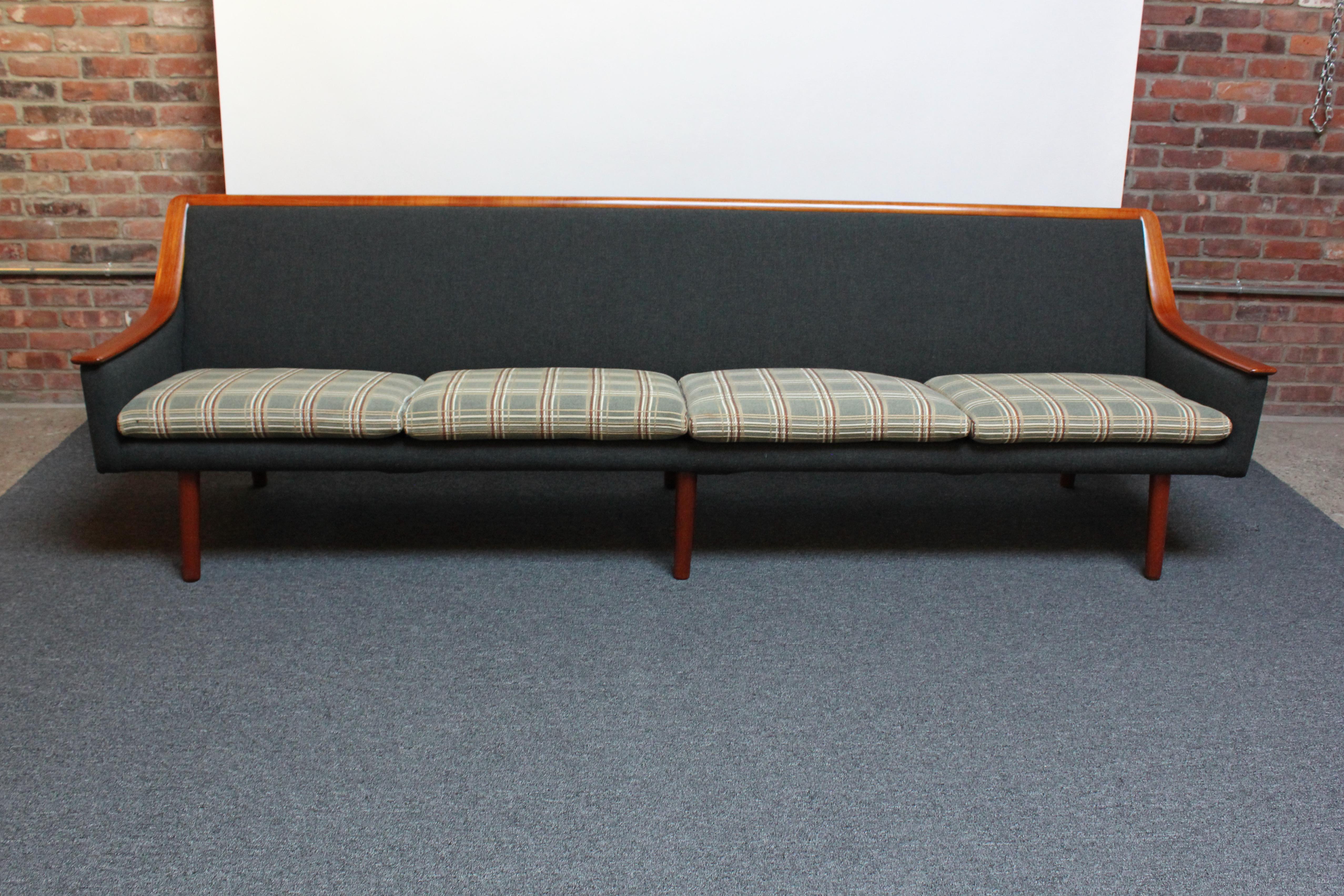 Mid-20th Century Long Norwegian Modern Exposed Teak Sofa with Original Upholstery For Sale