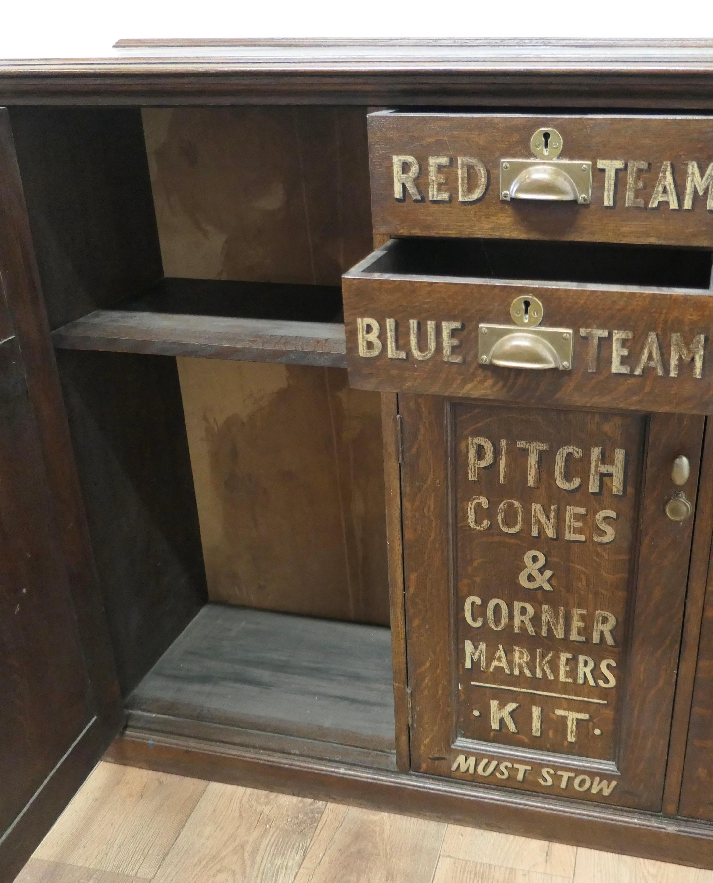 Mid-20th Century Long Oak Sports Equipment School Cupboard     For Sale