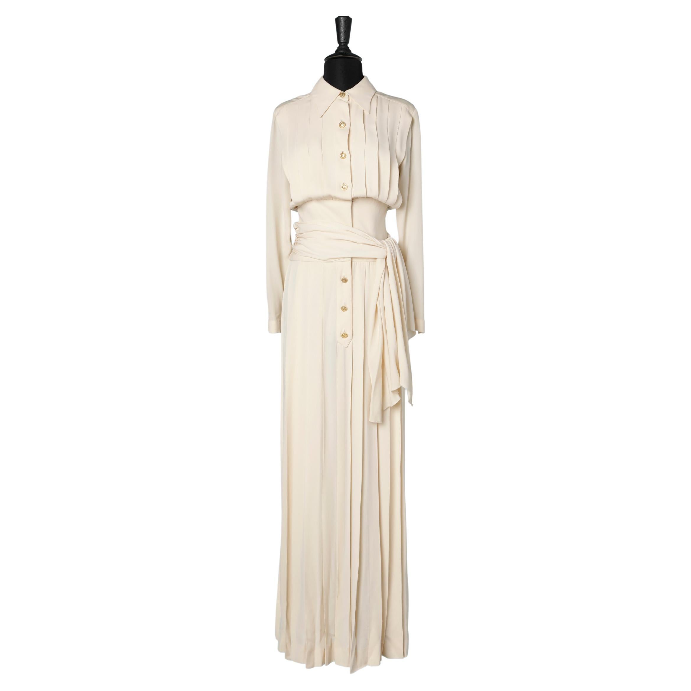 Long off-white silk crêpe pleated dress Chanel Boutique 