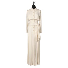 Long off-white silk crêpe pleated dress Chanel Boutique 