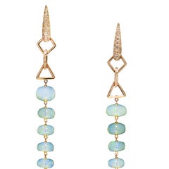 Long Opal Bead Brown Diamond Rose Gold Shoulder Duster Drop Earrings