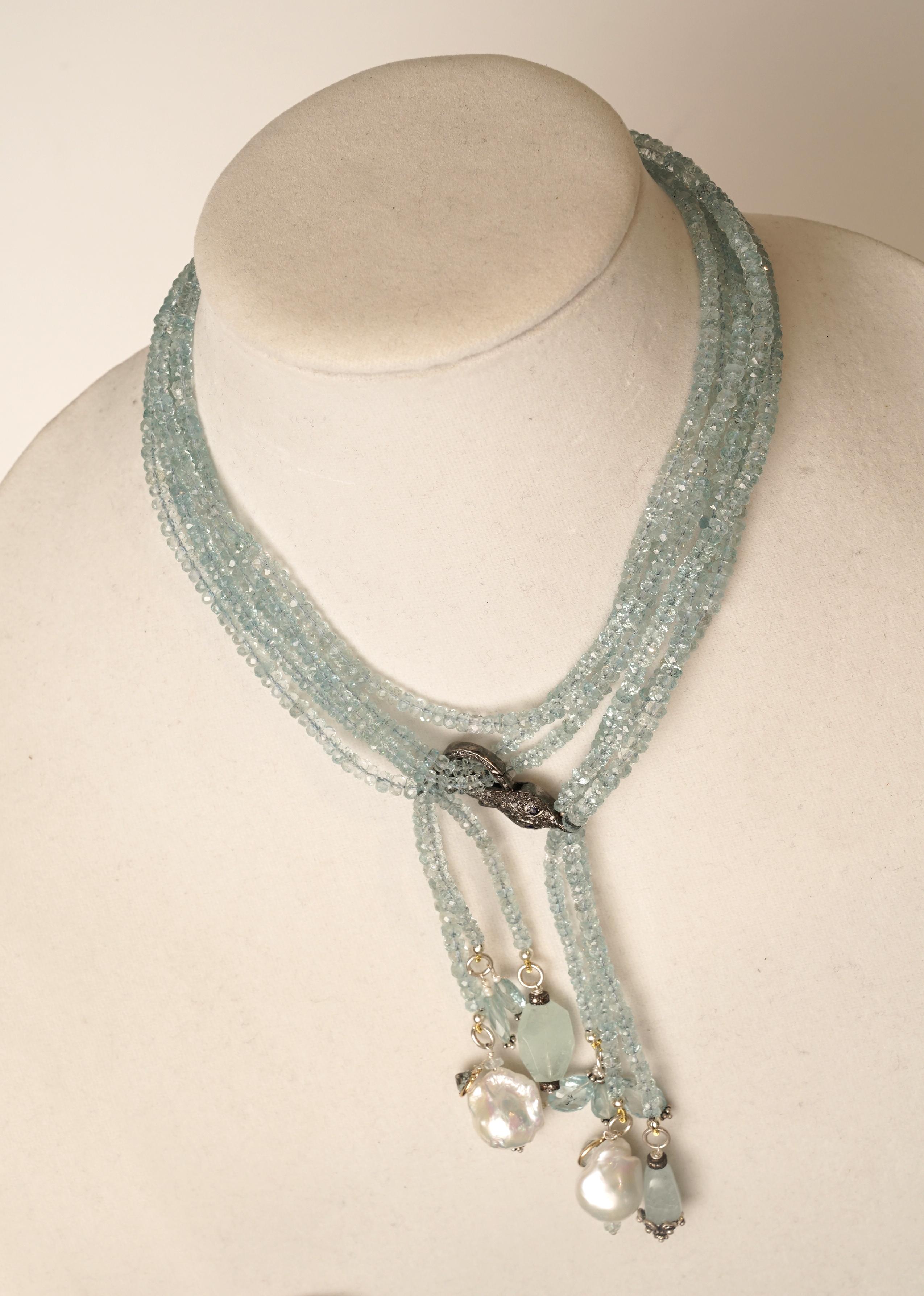 Long or Short Aquamarine Necklace with Diamonds by Deborah Lockhart Phillips In Excellent Condition In Nantucket, MA