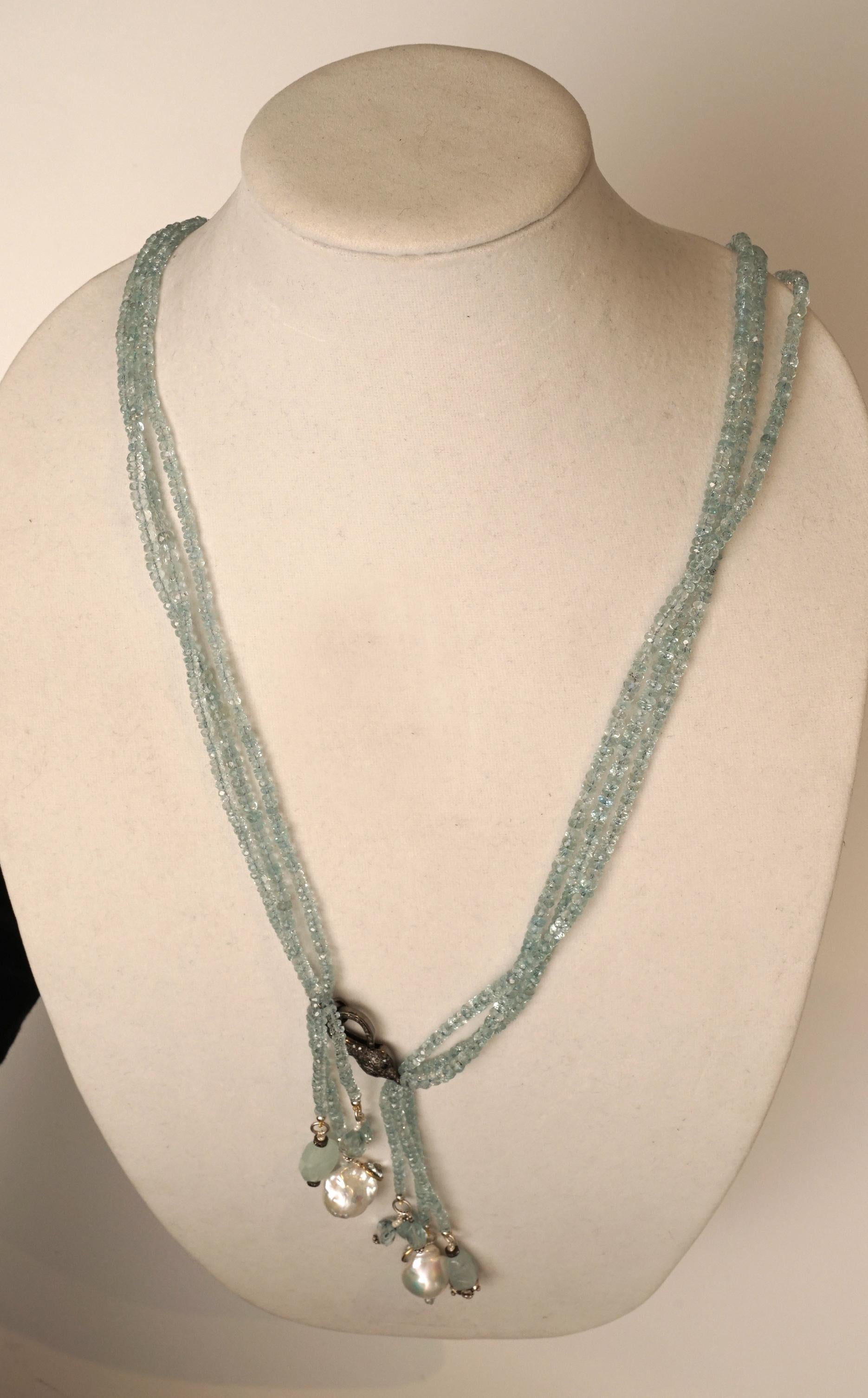 Women's or Men's Long or Short Aquamarine Necklace with Diamonds by Deborah Lockhart Phillips