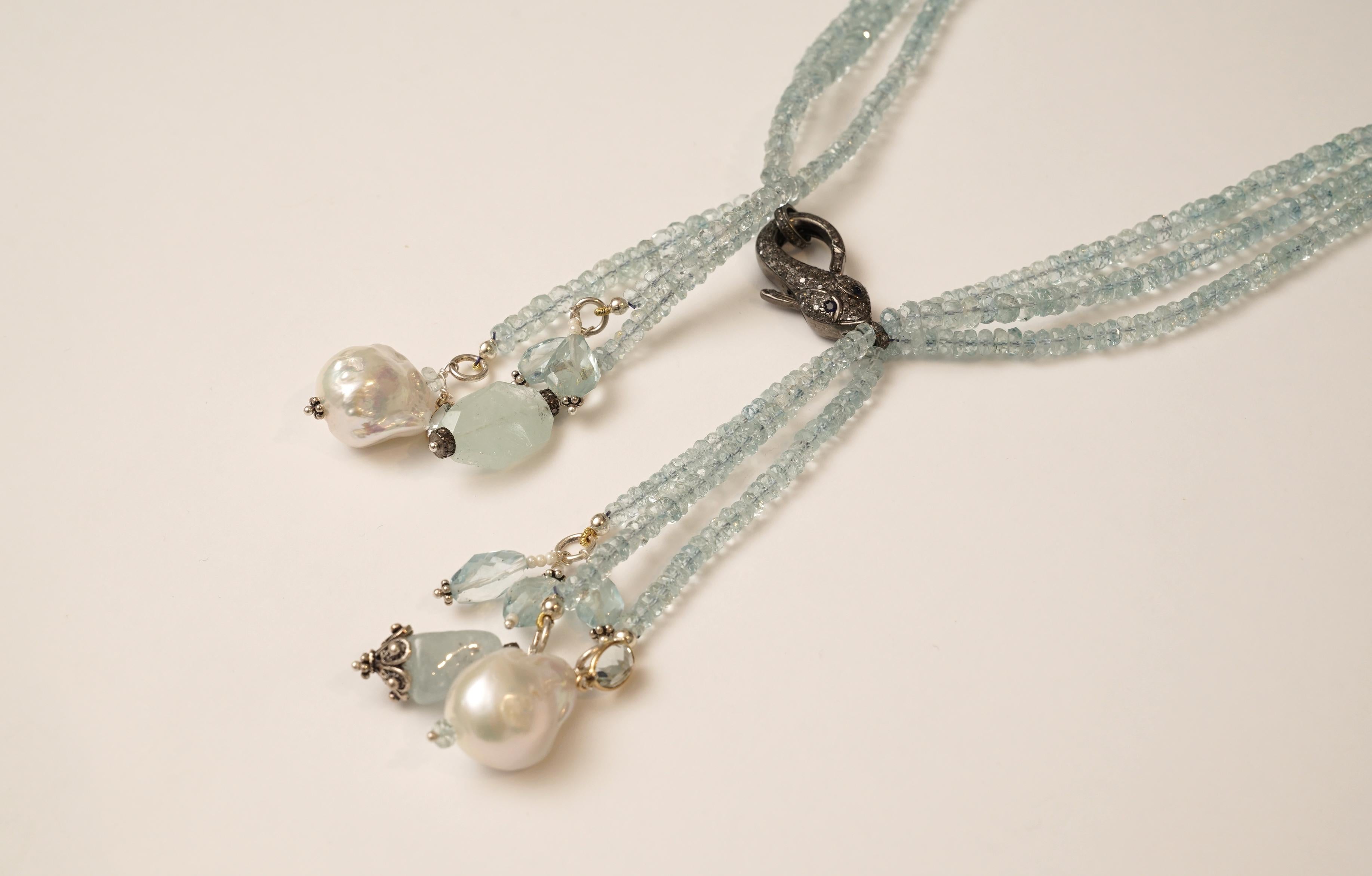 Long or Short Aquamarine Necklace with Diamonds by Deborah Lockhart Phillips 2