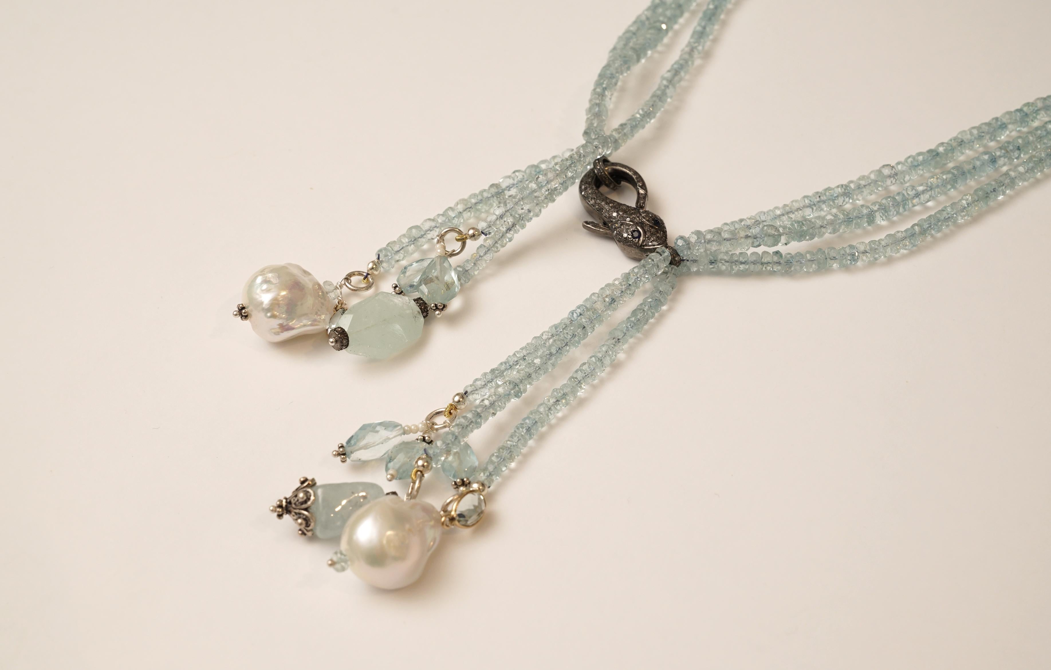 Long or Short Aquamarine Necklace with Diamonds by Deborah Lockhart Phillips 1