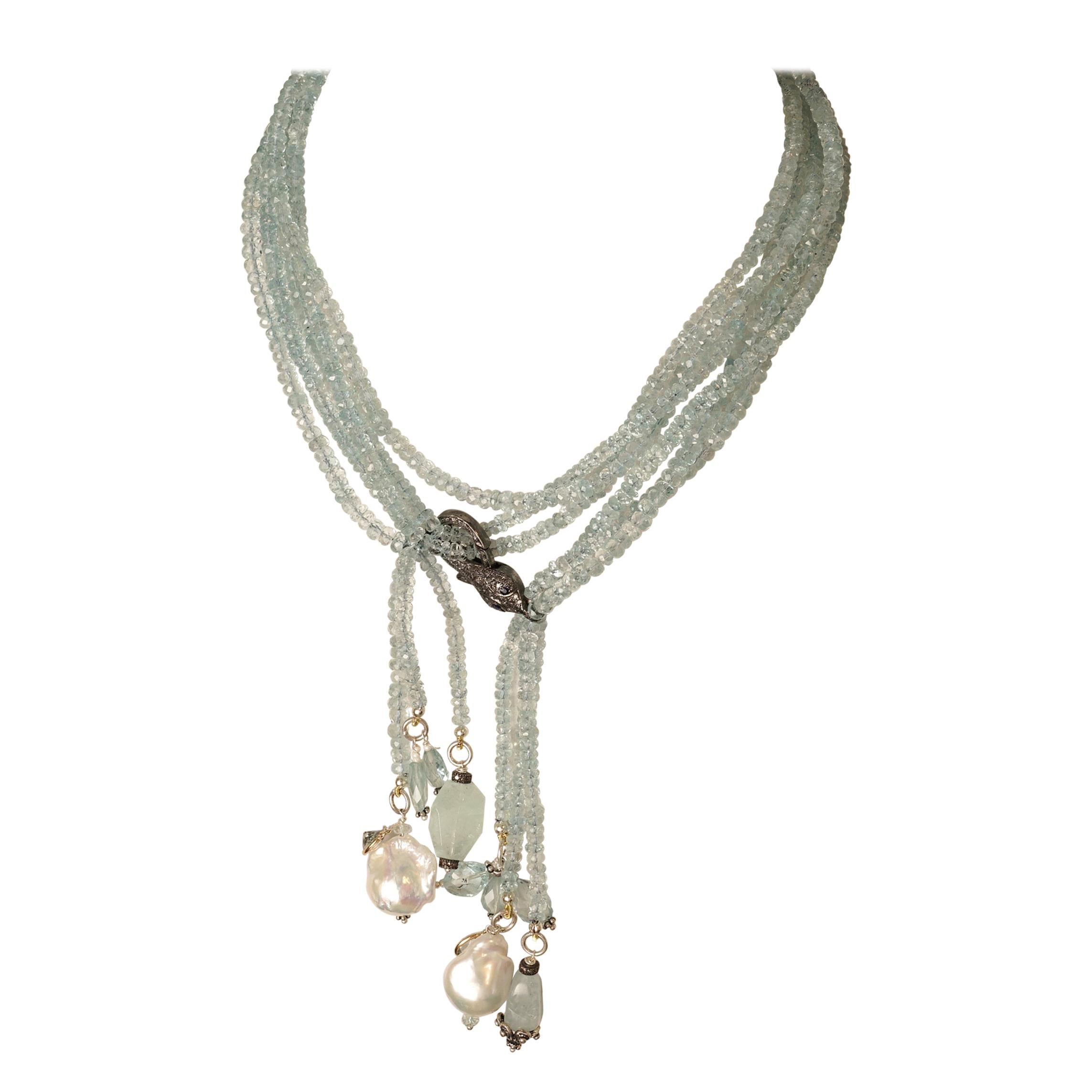 Long or Short Aquamarine Necklace with Diamonds by Deborah Lockhart Phillips