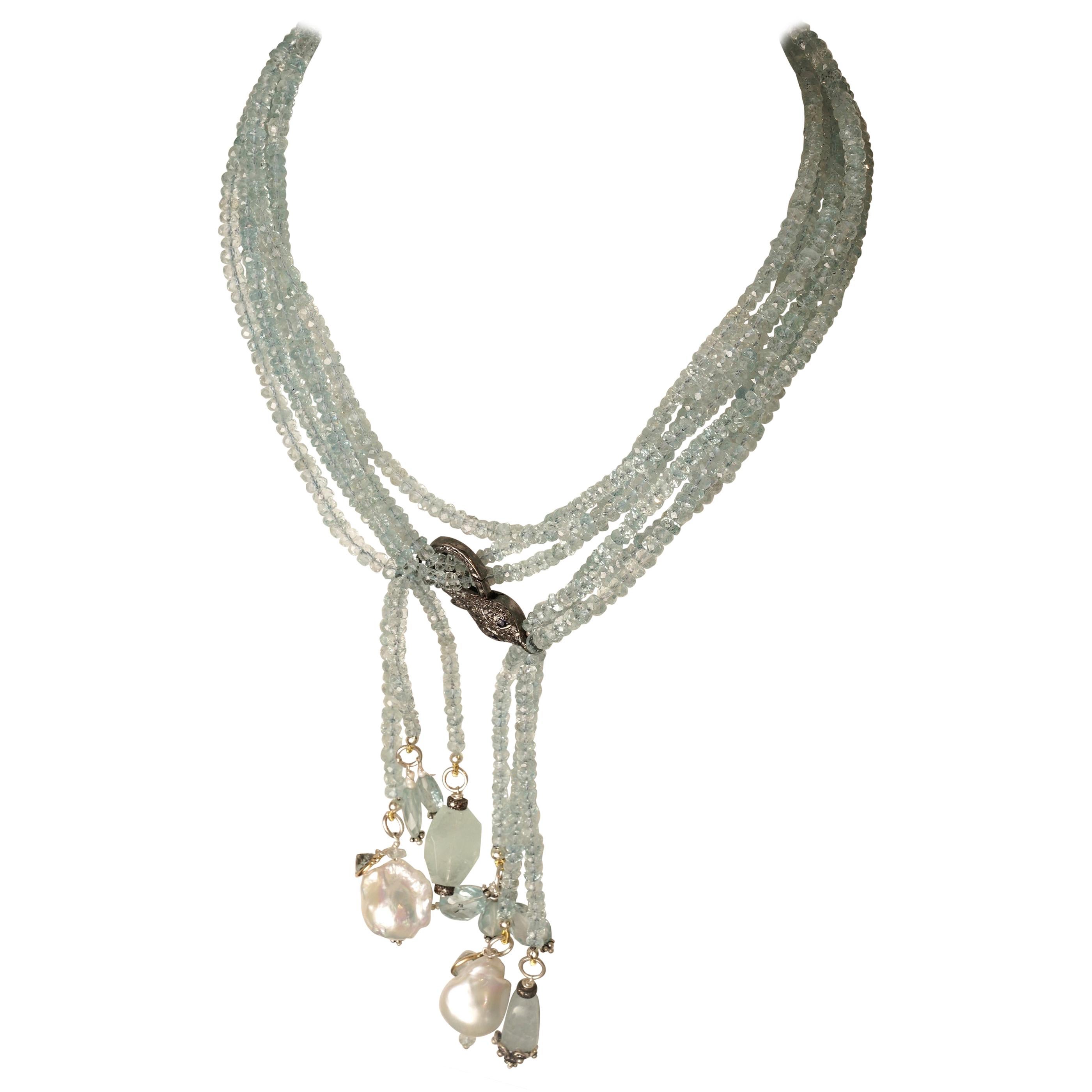 Long or Short Aquamarine Necklace with Diamonds by Deborah Lockhart Phillips