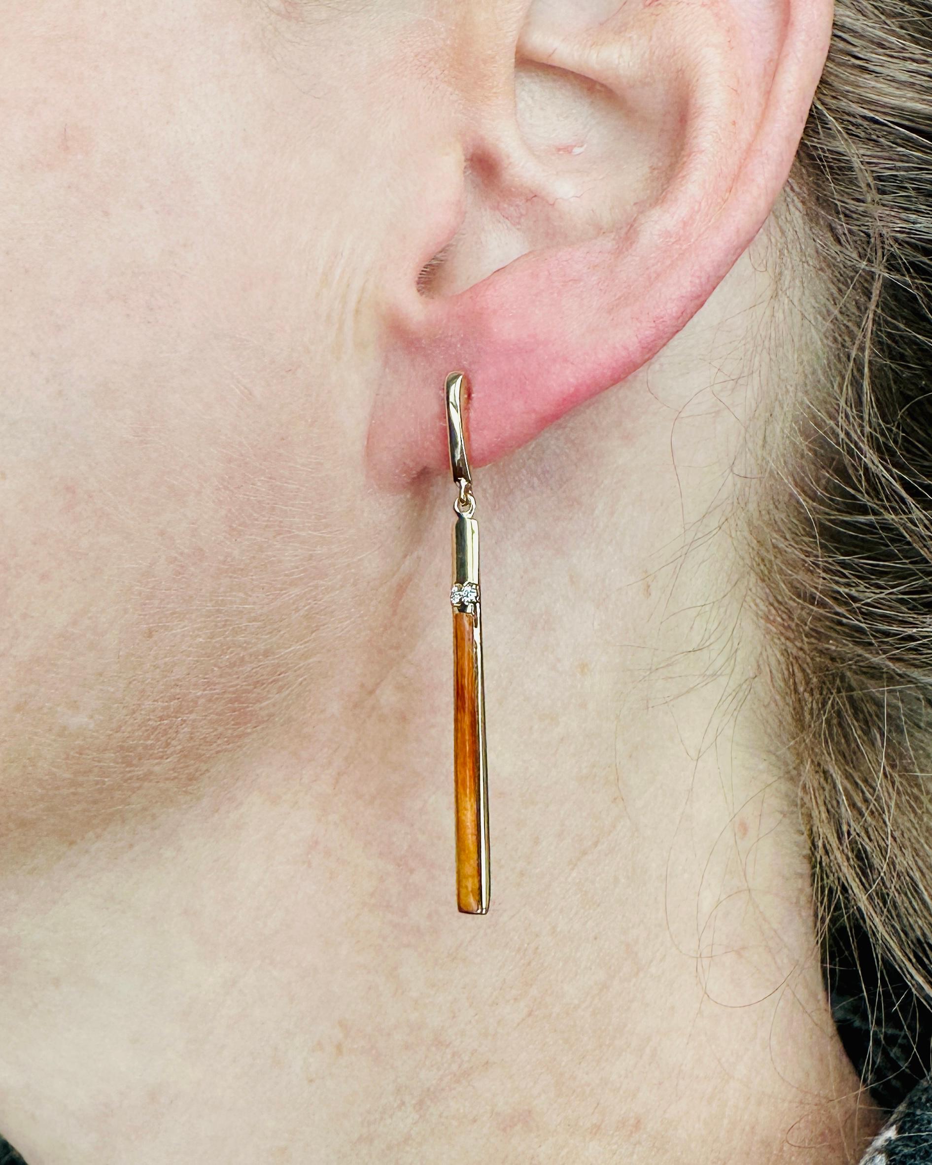 Contemporary Long Orange Spiny Oyster Post Earrings w/ Diamonds 14kt Yellow Gold by Kabana For Sale