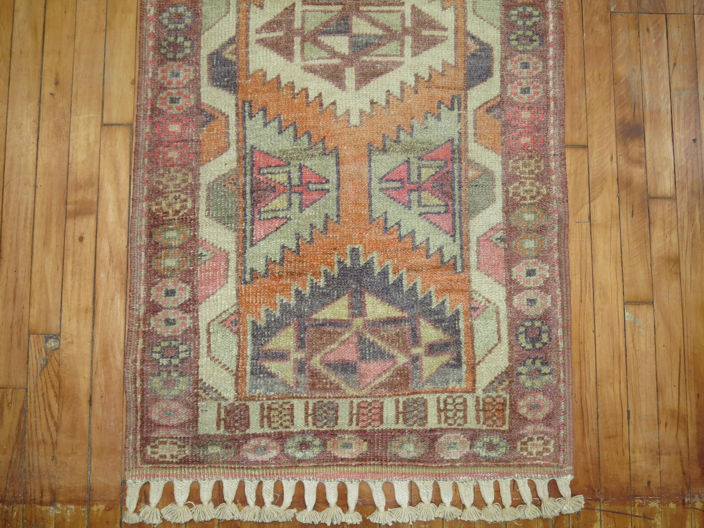 Long Orange Turkish Anatolian Geometric Runner For Sale 4