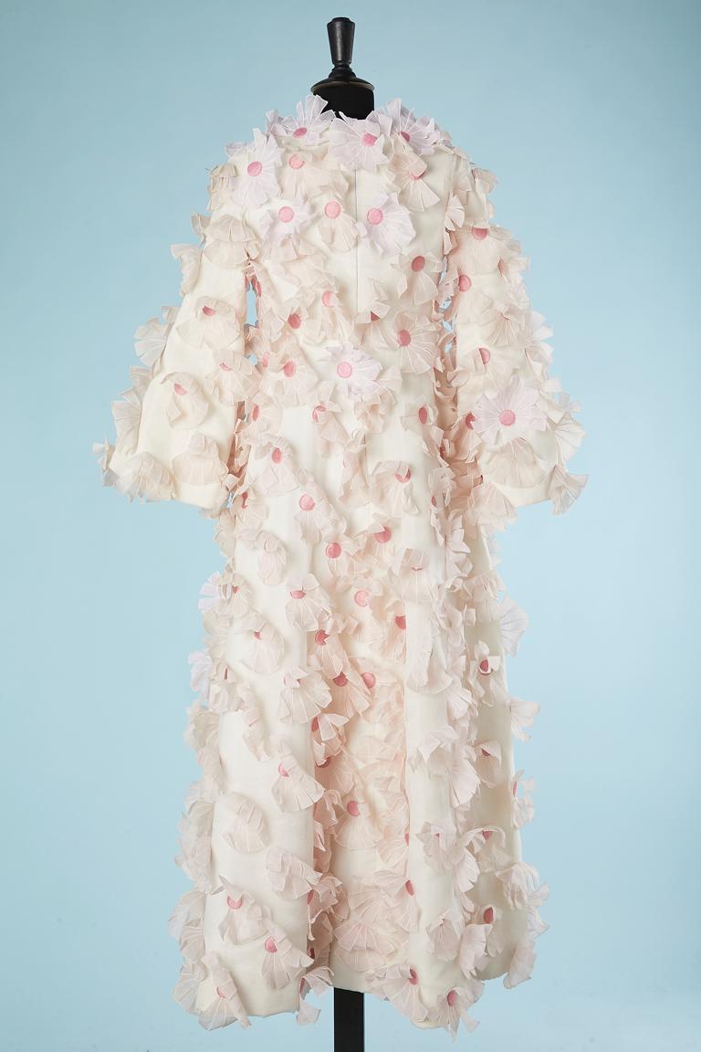 Long organdi evening dress with pale pink flowers appliqué Irene Circa 1960's  2