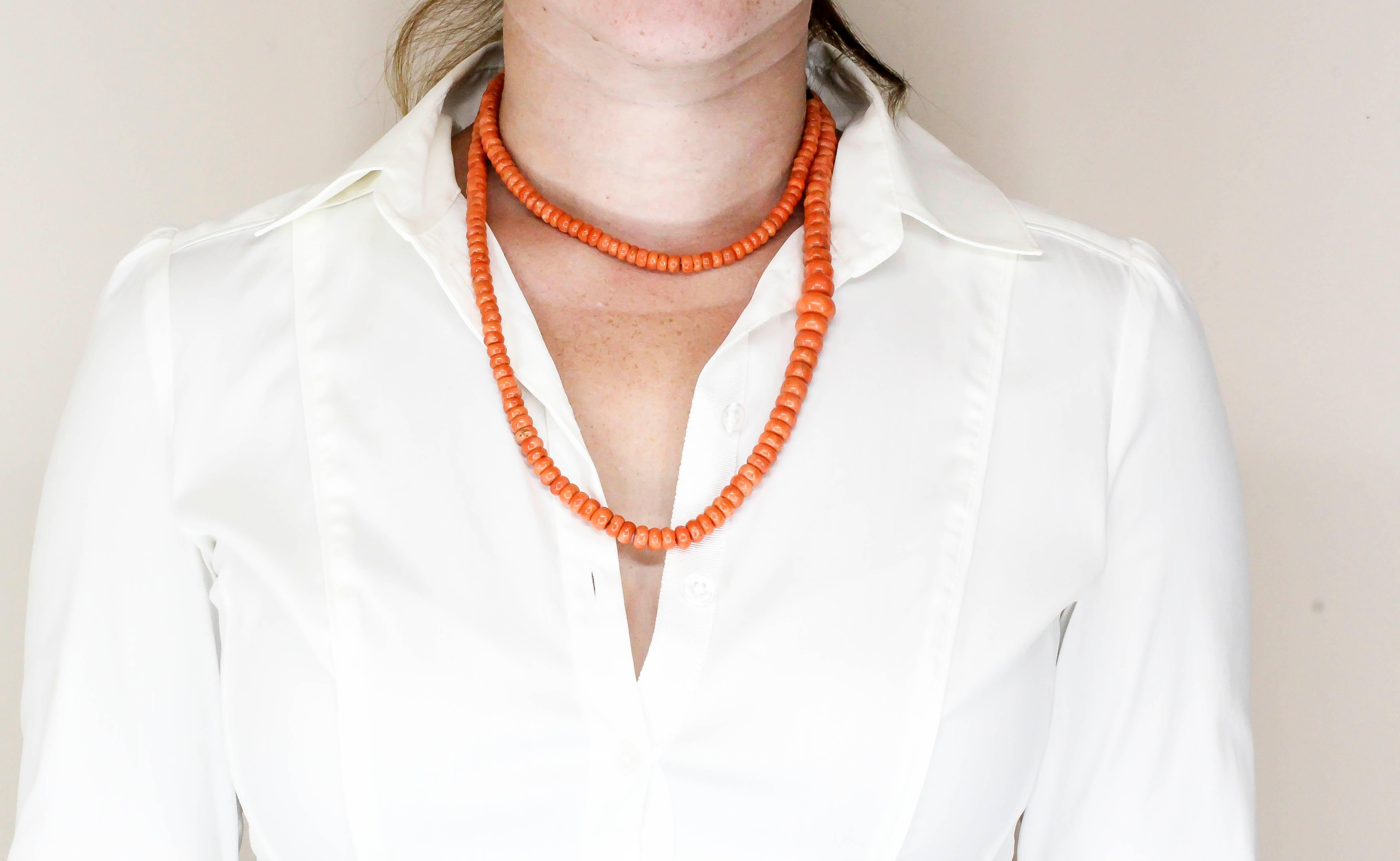 Long Oriental Coral Bead Necklace For Sale 3