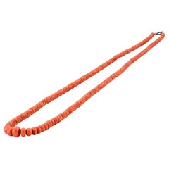 Vintage Long Oriental Coral Bead Necklace
