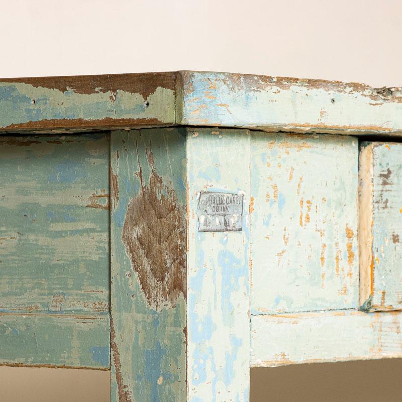 Long Original Antique Blue Painted Narrow Worktable Console Table 1