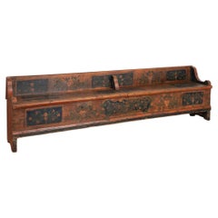 Antique Long Original Painted Bench With Storage, Hungary circa 1890