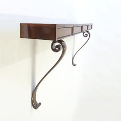 Grande console murale italienne des années 1940 avec quatre tiroirs