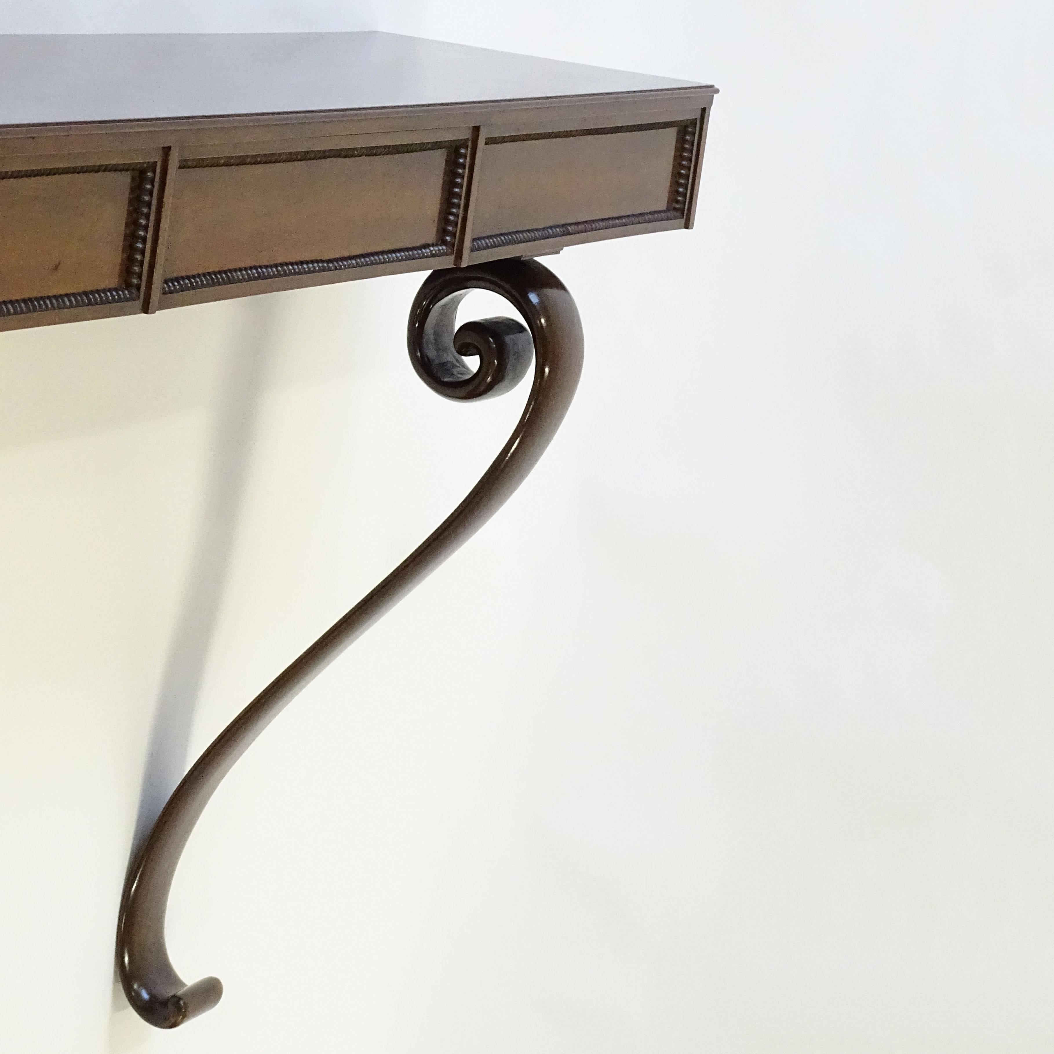 Wood Italian 1940s Large Wall Console with Four Drawers For Sale