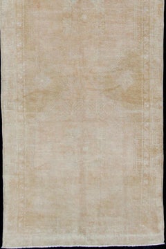 Long Oushak Runner with Subdued Design and Neutral Color Palette