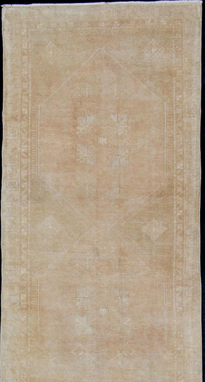 Turkish Long Oushak Runner with Subdued Design and Neutral Color Palette For Sale