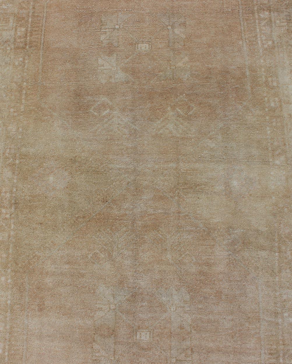 Long Oushak Runner with Subdued Design and Neutral Color Palette In Good Condition For Sale In Atlanta, GA