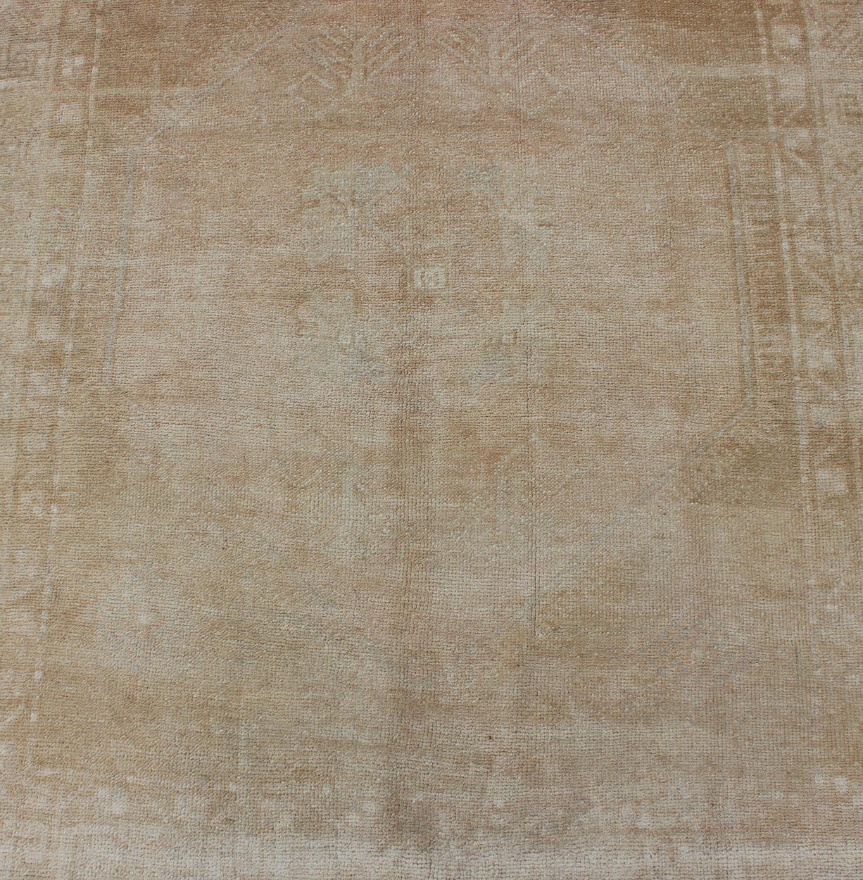 Wool Long Oushak Runner with Subdued Design and Neutral Color Palette For Sale