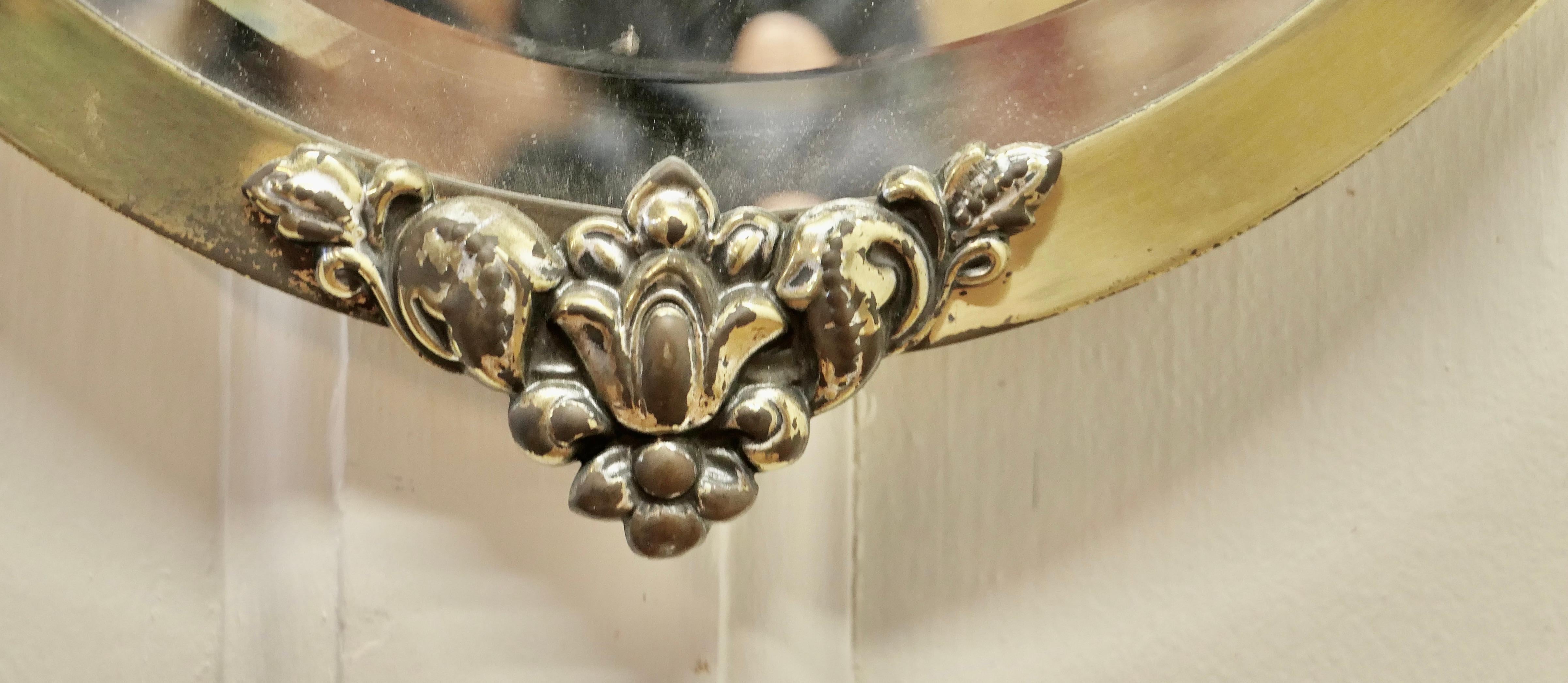 Long Oval Art Deco Gilt Brass Wall Mirror In Good Condition In Godshill, Isle of Wight