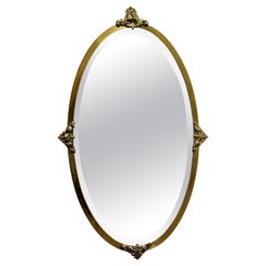 Antique Long Oval Art Deco Gilt Brass Wall Mirror