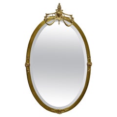 Antique Long Oval Art Deco Gilt Brass Wall Mirror
