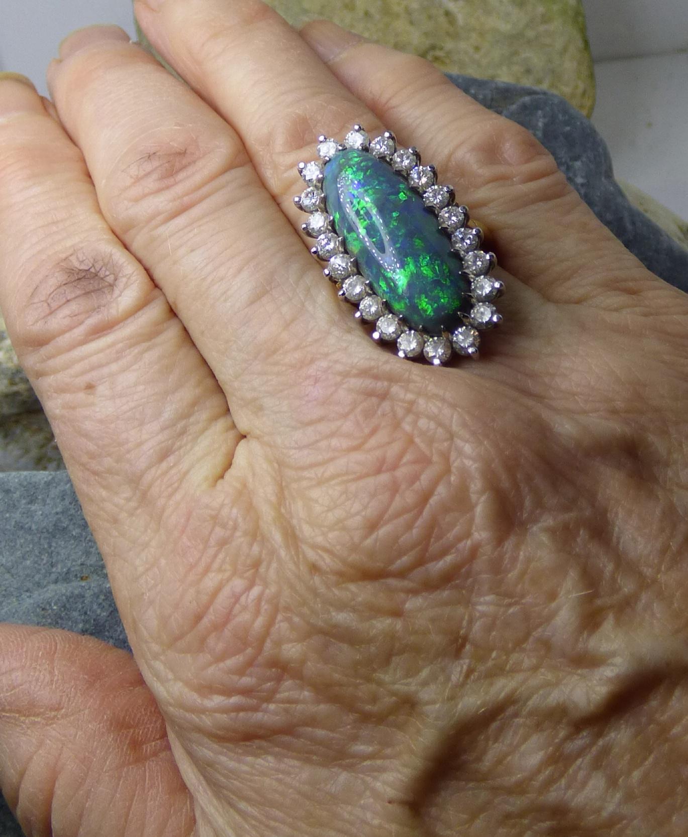 Women's Long Oval Black Opal Cluster Ring For Sale