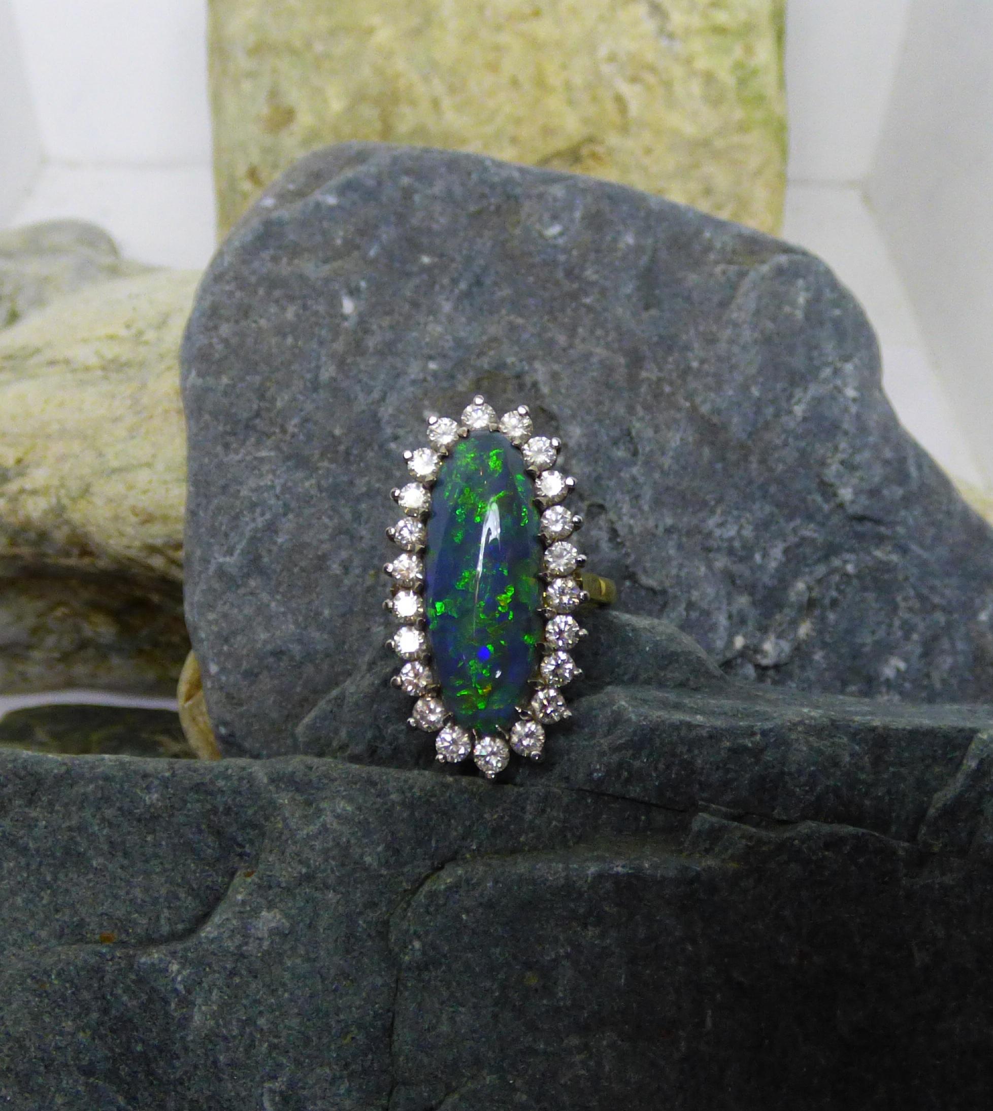 Long Oval Black Opal Cluster Ring For Sale 2