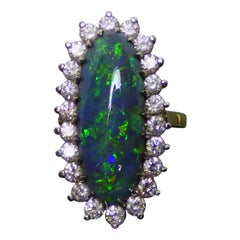 Long Oval Black Opal Cluster Ring