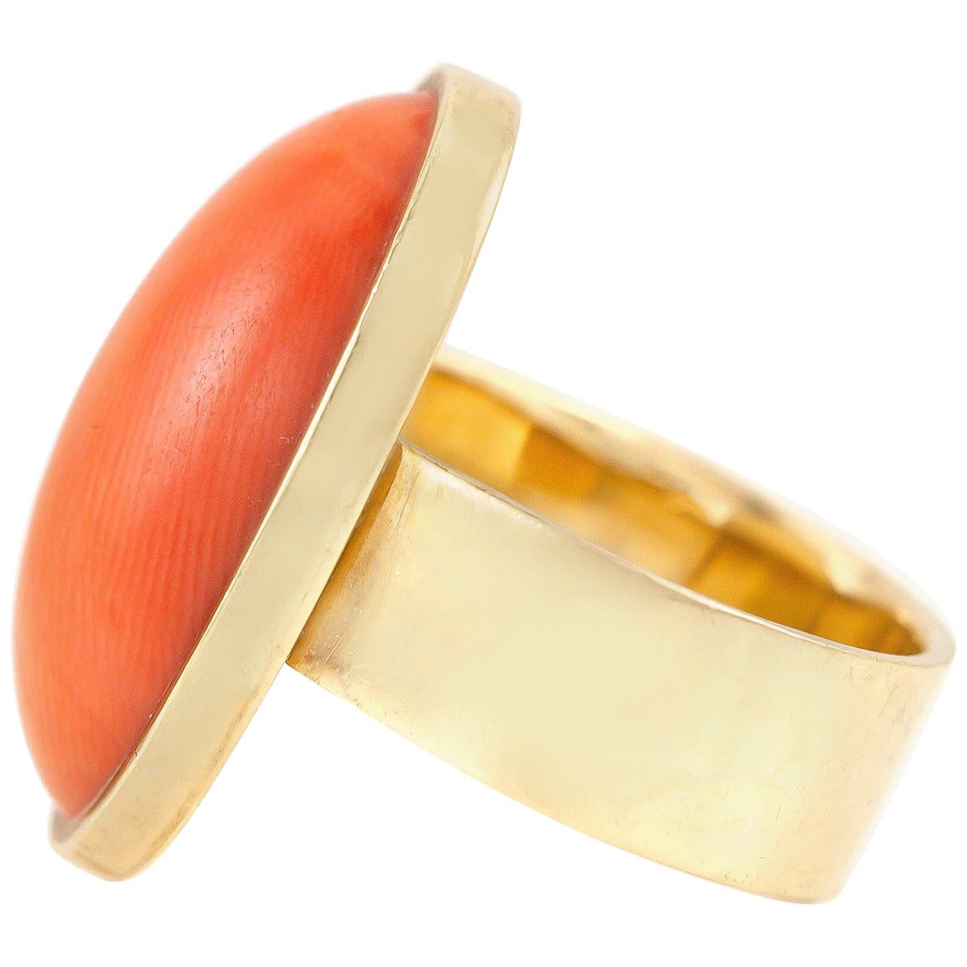 Long Oval Coral Cocktail Ring For Sale