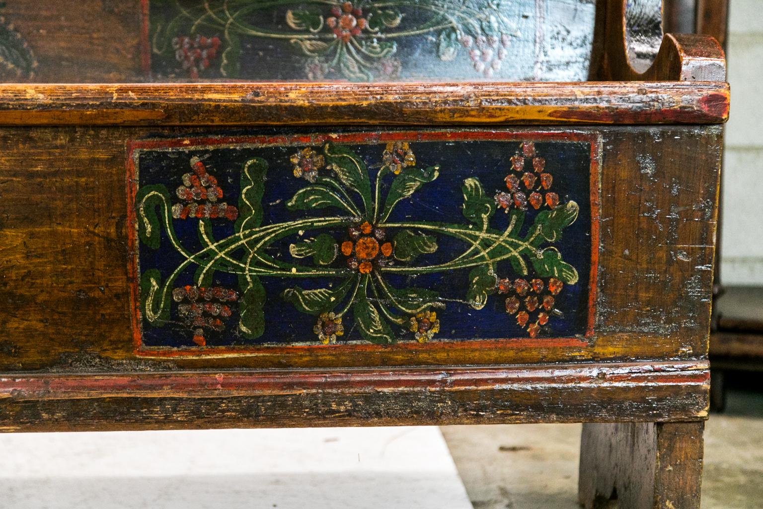 Hand-Painted Long Painted European Bench