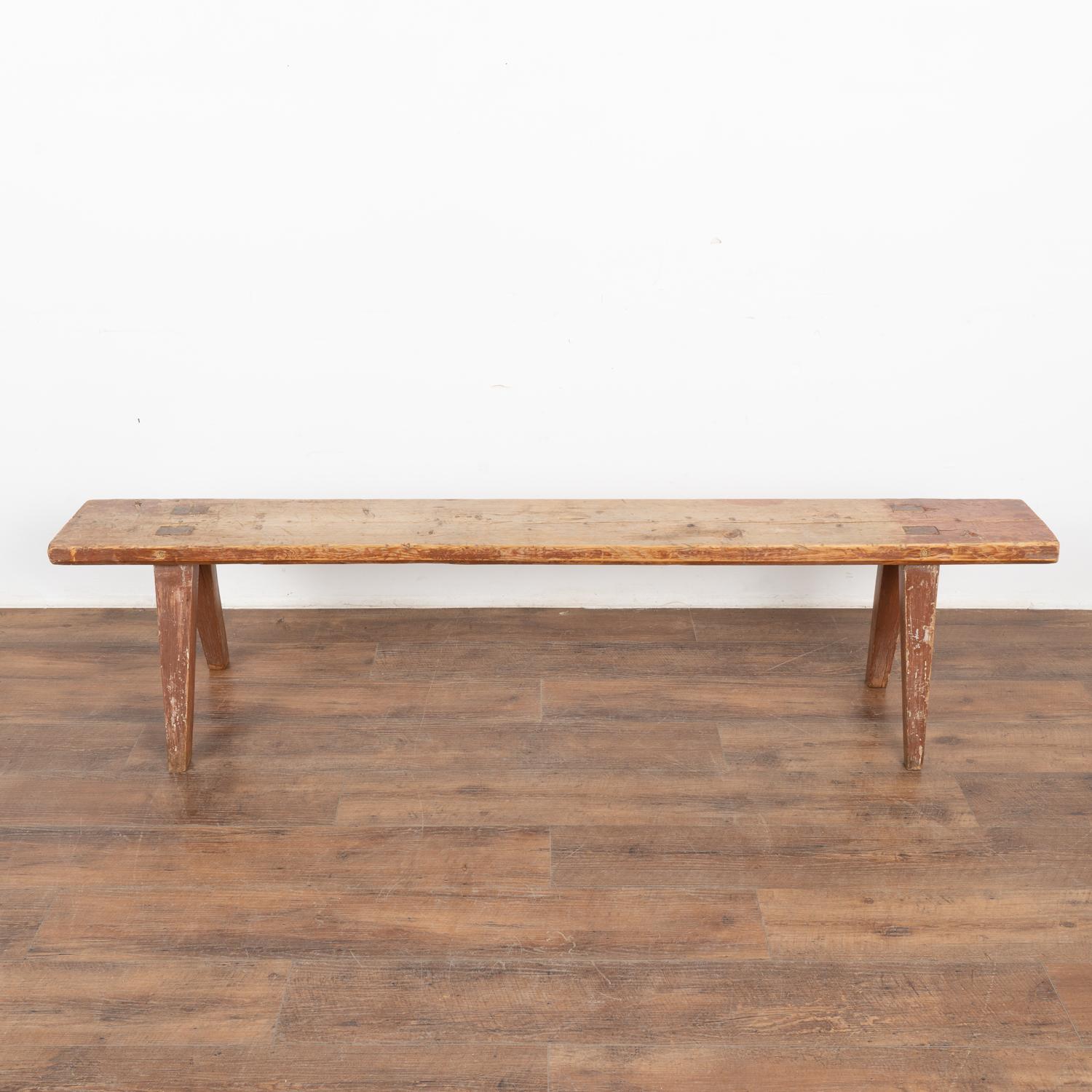 Country Long Painted Pine Bench from Sweden, circa 1890 For Sale