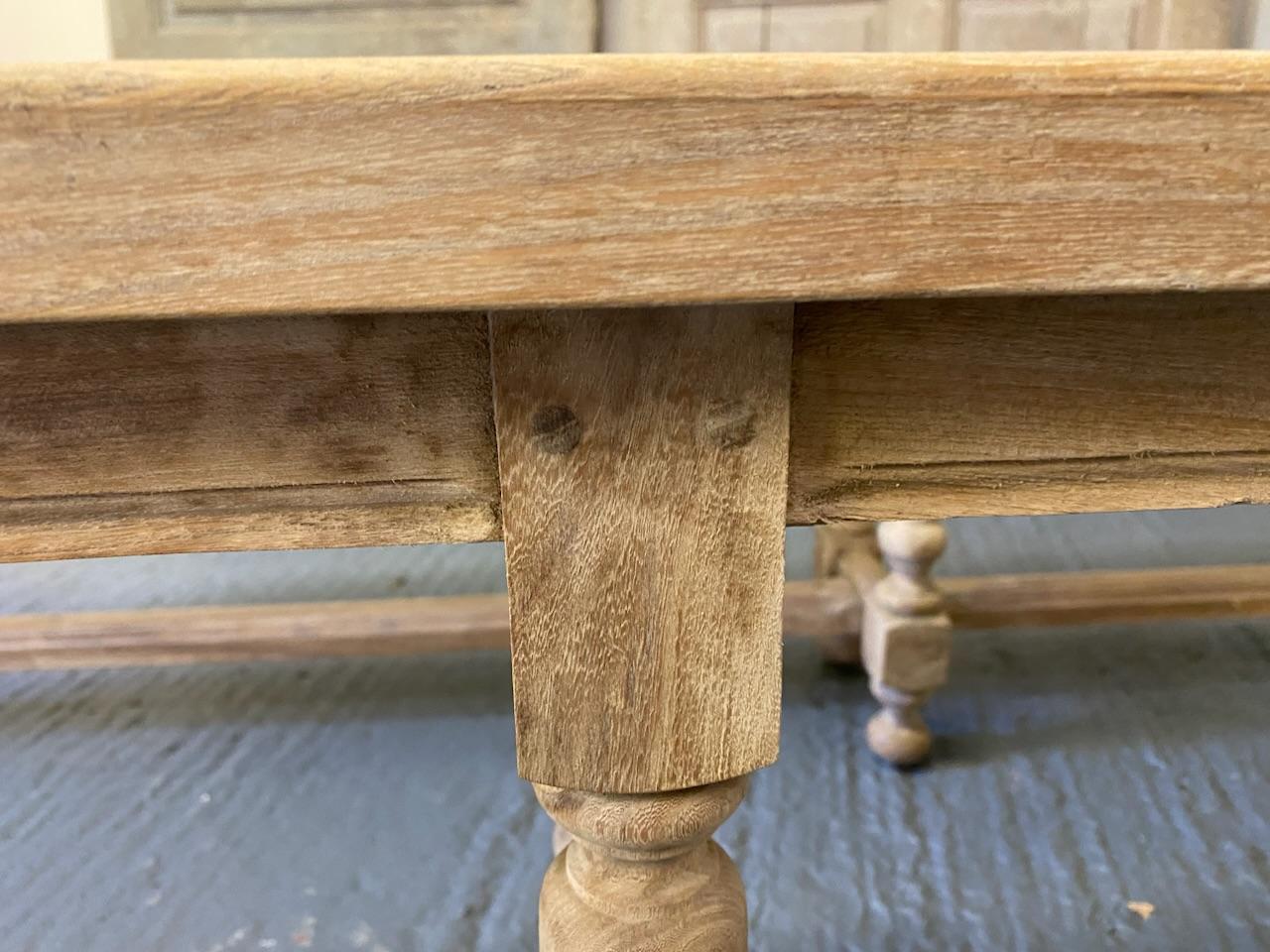 Very hard to find a long pair of French dining benches. Made from oak and of excellent quality construction in the early 1900s. We have lightly bleached them for a fresh look.
In excellent condition.
Measures: length 305 cm
depth 26 cm
height 45