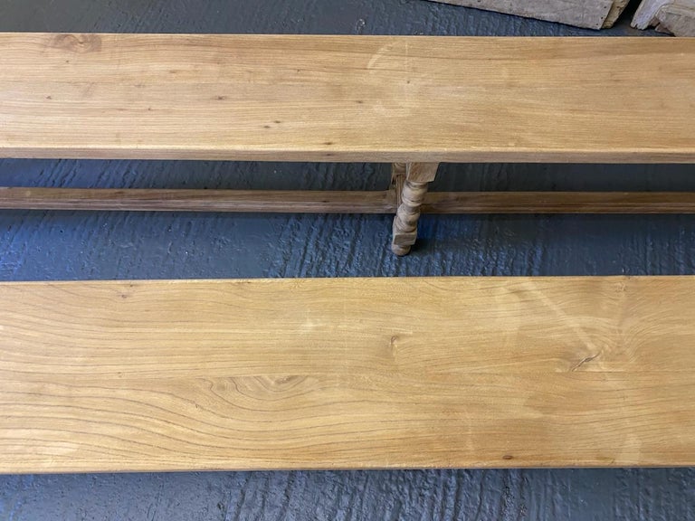Long Pair French Bleached Oak Farmhouse Dining Benches For Sale at 1stDibs