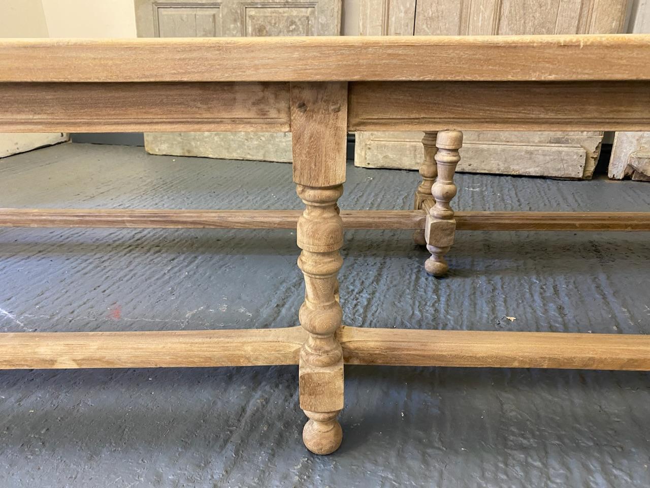 20th Century Long Pair French Bleached Oak Farmhouse Dining Benches