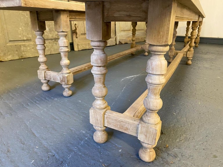 Long Pair French Bleached Oak Farmhouse Dining Benches For Sale at 1stDibs