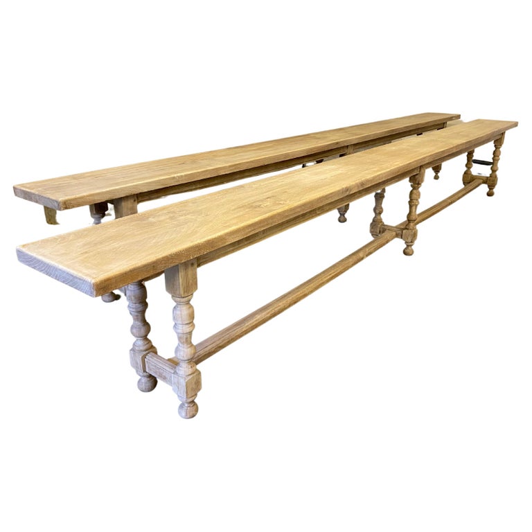Long Pair French Bleached Oak Farmhouse Dining Benches For Sale at 1stDibs